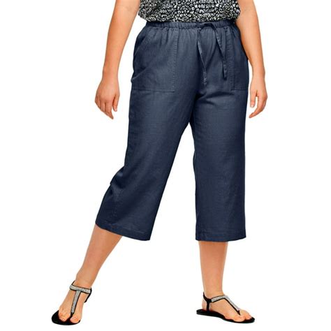 Ellos Ellos Womens Plus Size Linen Blend Drawstring Capris Pants
