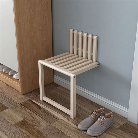 Buy Wall Mounted Folding Chair Solid Wood Porch Chair Door Shoe Cabinet