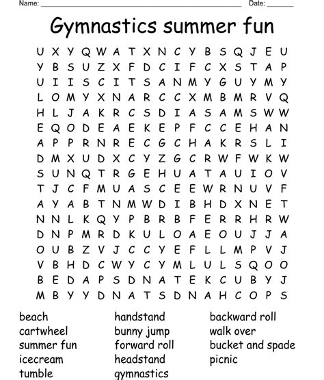 Gymnastics Summer Fun Word Search Wordmint