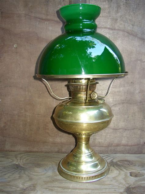 Antique Brass Plated Rayo Oil Lamp With 10green Glass