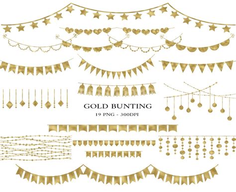 Gold Foil Bunting Garland Banner Clipart Overlays Digital Etsy