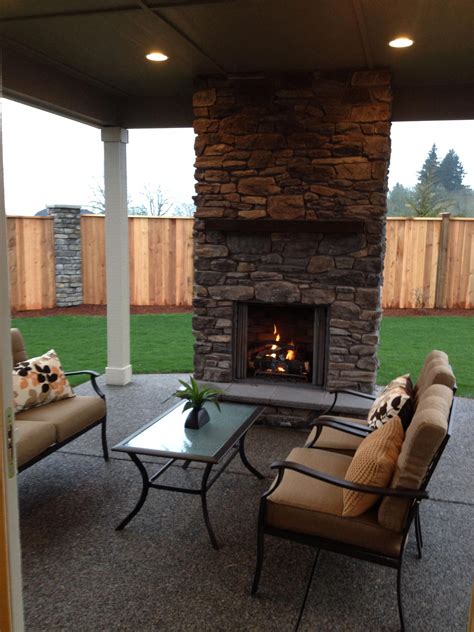 Covered Patio With Fireplace At One Of My Model Homes Outdoor Covered Patio Patio Fireplace