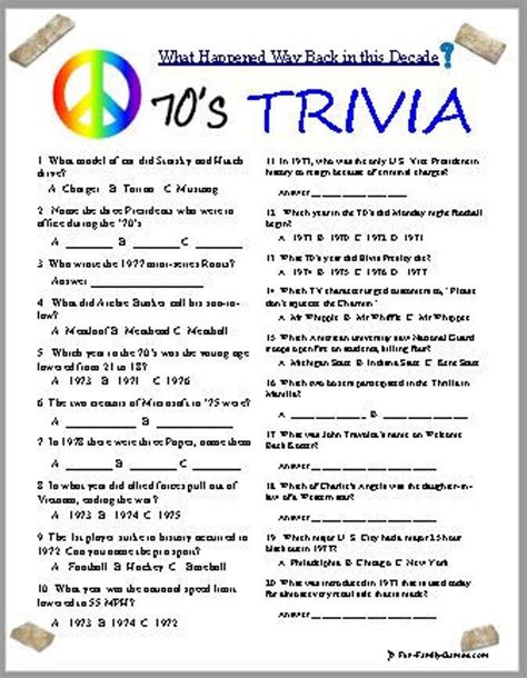 70s Trivia Etsy 50th Class Reunion Ideas 70s Party 70s Party Theme