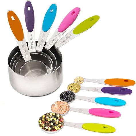 Stainless Steel Measuring Cups And Spoons Stackable Set 10 Pieces