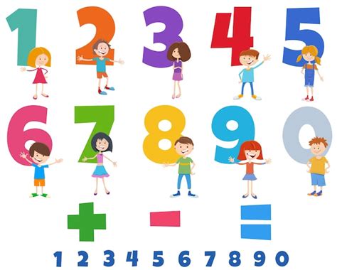 Premium Vector Educational Numbers Set With Happy Children Characters
