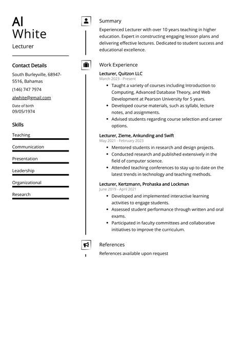Lecturer Resume Example Free Guide