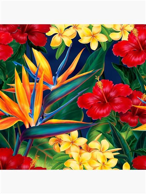 Tropical Paradise Hawaiian Birds Of Paradise Illustration Clock By