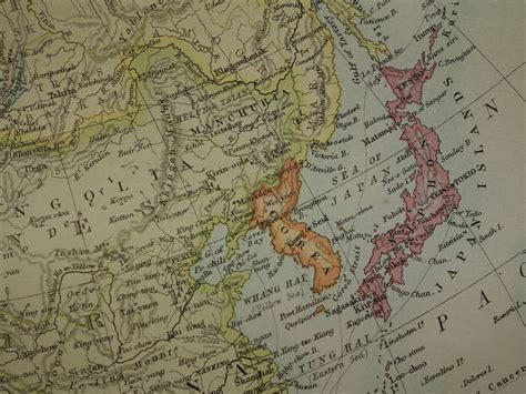 Asia Old Map Of Asia Large 1890 Original Antique English Print Etsy