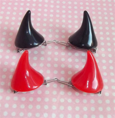 Cute Mini Resin Devil Horn Hair Clips In Red And Black Etsy