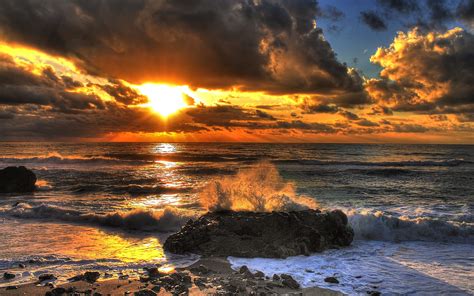 Sea Sunset Landscape Oceran Waves Beaches Wallpaper 2560x1600 76645