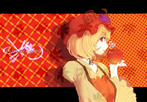 Blondes Video Games Touhou Red Dress Text Fruits Ribbons
