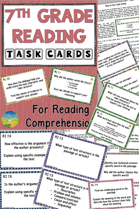 7th grade reading comprehension common core task cards reading comprehension 7th grade