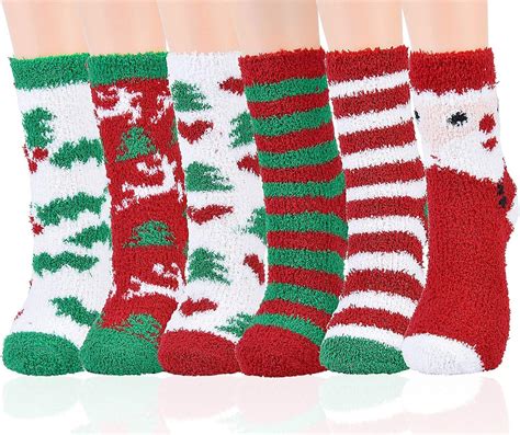 Fuzzy Cute Christmas Socks For Women Girls 6 Pairs Soft Warm Fluffy