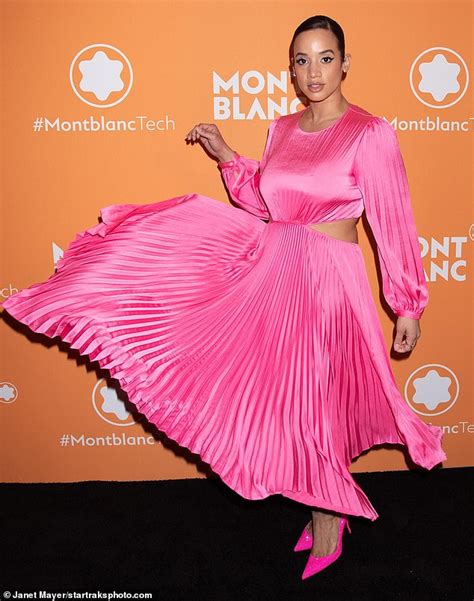 Dascha Polanco Looks Incredible In Bright Pleated Dress At Montblanc