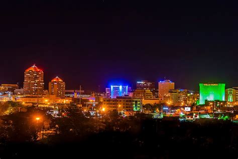 Downtown Skyline At Night Albuquerque New Mexico Usa Blaine