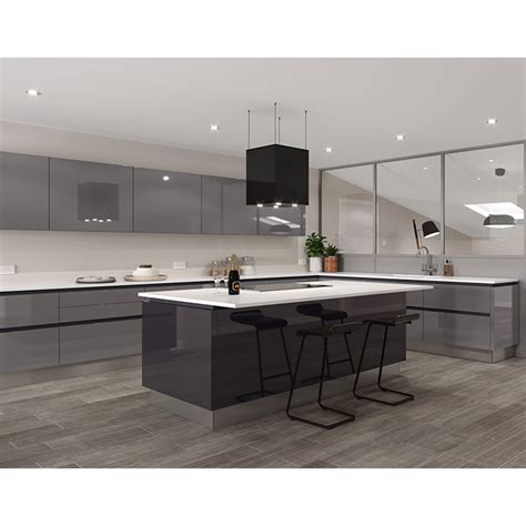 Modern Light Gray High Gloss Lacquer Kitchen Cabinets Design China