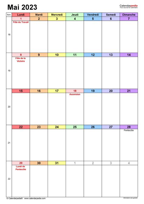 Calendrier Mai 2023 Excel Word Et Pdf Calendarpedia
