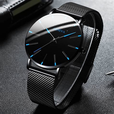 2021 minimalist men s fashion ultra thin watches simple men business stainless steel mesh belt