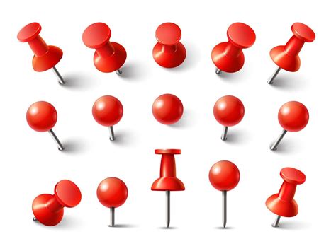 Red Pushpin Top View Thumbtack For Note Attach Collection Realistic