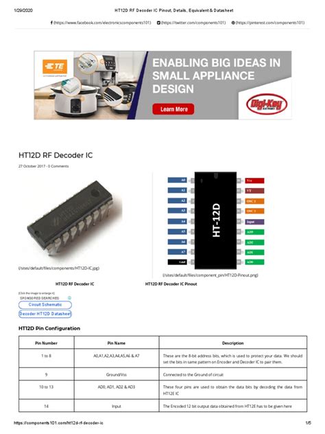 Ht12d Rf Decoder Ic Pinout Details Equivalent And Datasheet Pdf