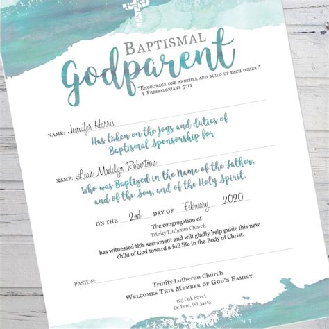 Baptism Godparent Certificate Printable Instant Download Etsy