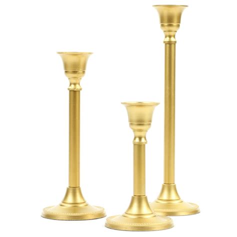 Koyal Wholesale Gold Taper Candle Holder Set Of 3 Candlestick Set