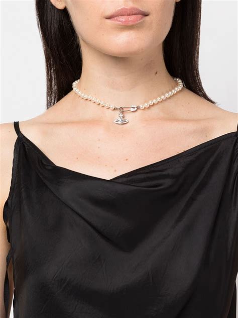 Vivienne Westwood Orb Safety Pin Pearl Necklace Farfetch