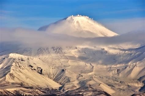 Aerial Image Of Snow Covered Russian Volcano Stock Photo Image Of