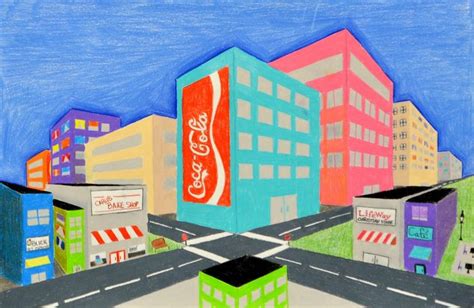 Lessons From The K 12 Art Room Art I Two Point Perspective Cityscapes