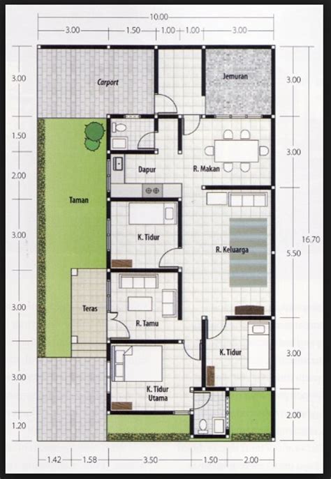Denah rumah minimalis 1 lantai ukuran 6x12 (dengan gambar. Denah Rumah 3 Kamar Ukuran 6x12 Terbaik dan Terbaru
