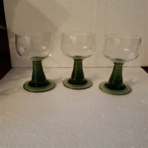 vintage german roemer wine glasses etched green beehive stem set of 3 33 00 picclick