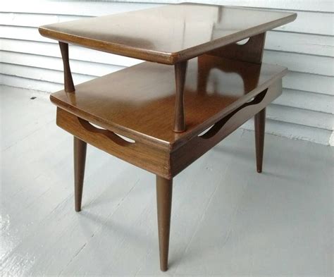 Vintage Midcentury Atomic Era End Table Wood Rectangle Two Tier Living