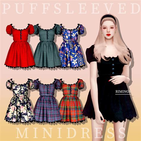Rimings Puff Sleeved Mini Dress Sims 4 Dresses Sims 4 Mods Clothes