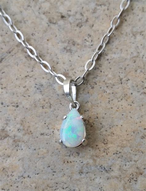 Genuine Opal October Birthstone Drop Necklace In Sterling Etsy
