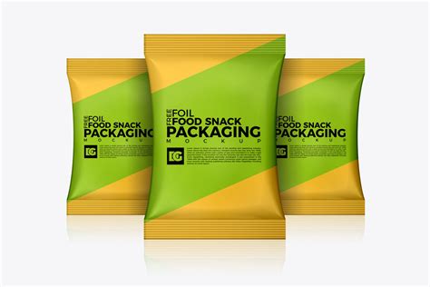 Front View Of Three Standing Foil Snack Packaging Mockup Free