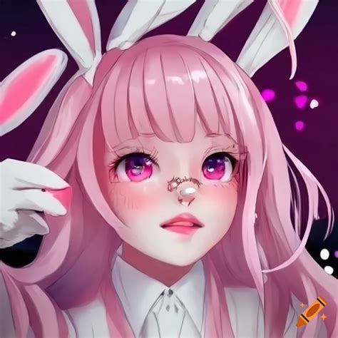Cute Anime Bunny Girl With Pink Eyes