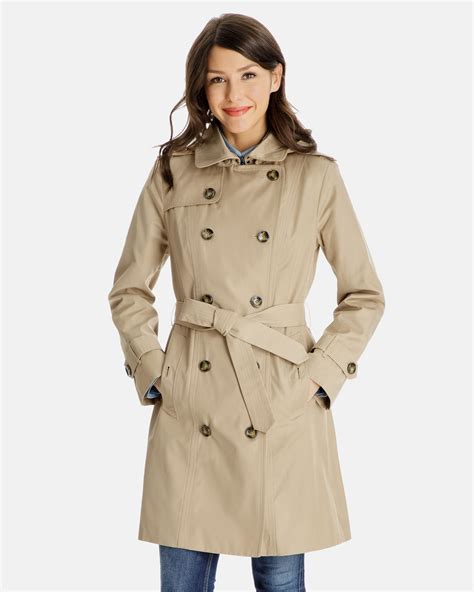Shawna Double Breasted Trench Coat With Removable Hood Trench Coats
