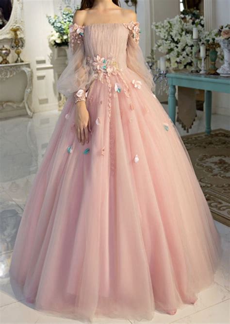 SGD219 A Line Princess Blush Pink Fairy Tale Prom Dresses Floor Length
