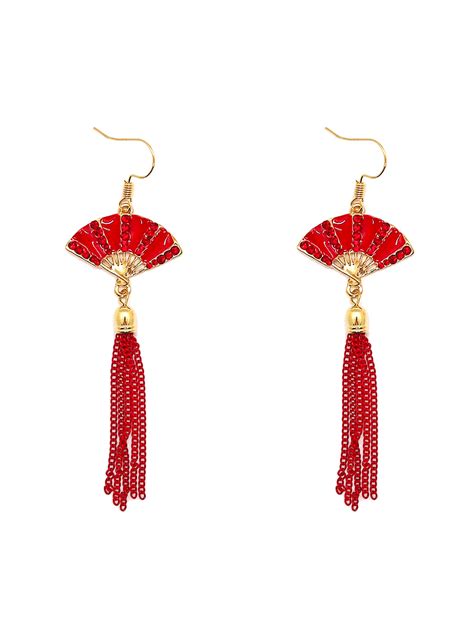 Premium Oriental Red Tassel Drop Earrings Arva Co