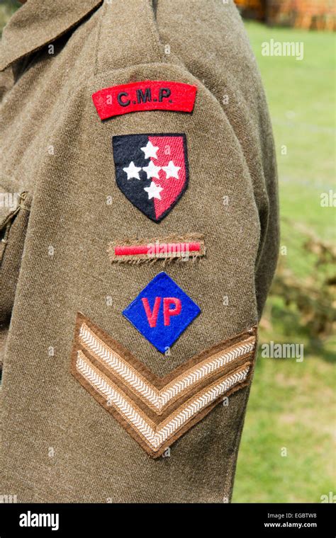 Close Up Of British Army Uniform Arm And Shoulder Patches Circa 1940s