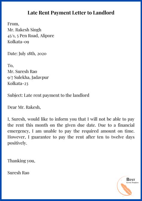 Sample Letter To Landlord Unable To Pay Rent