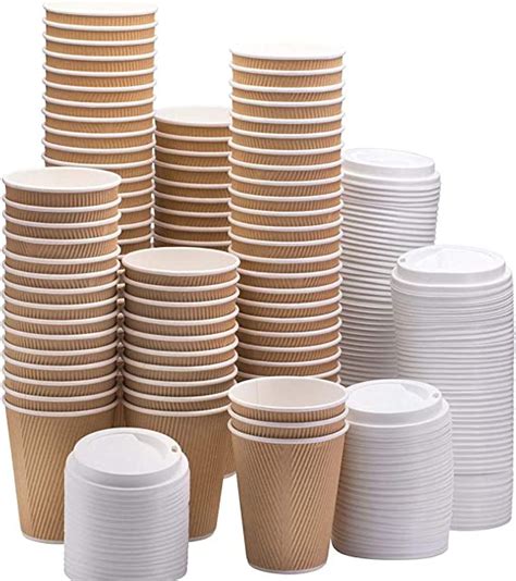 100 X 12oz 360ml Kraft Triple Walled Disposable Paper Ripple Cups