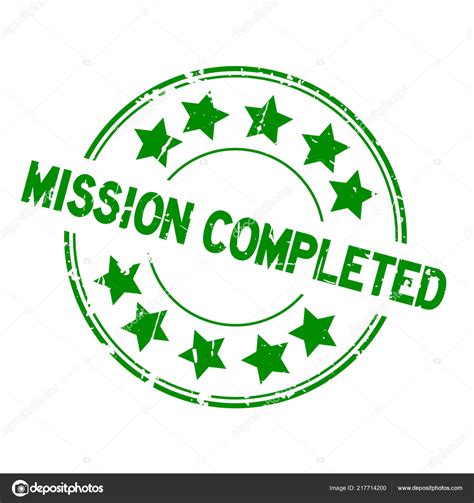 Grunge Green Mission Completed Star Icon Rubber Seal Stamp White Stock
