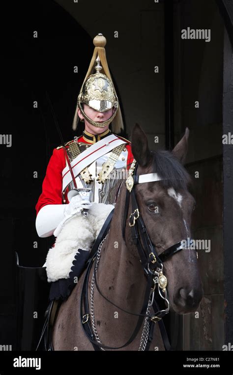 Mounted Life Guard Of The Household Cavalry Along Whitehall At Horse