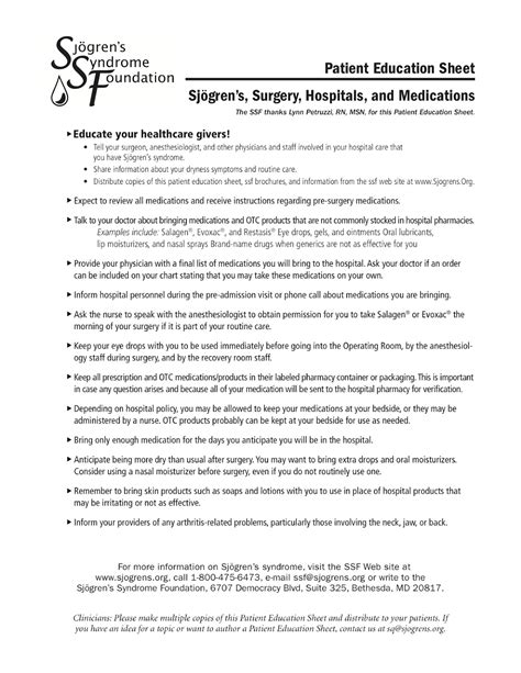 Reasonably Well Sjogrens Syndrome Foundation Patient Education Sheet