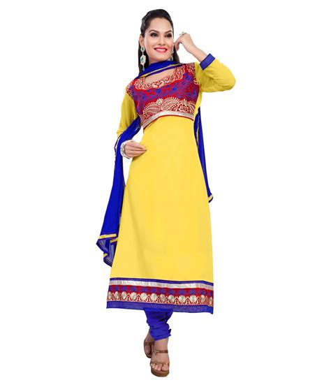 Cutie Pie Yellow Faux Georgette Semi Stitched Dress Material Buy Cutie Pie Yellow Faux