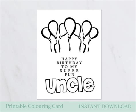 Uncle Birthday Card Coloring Card T From Nephew Etsy
