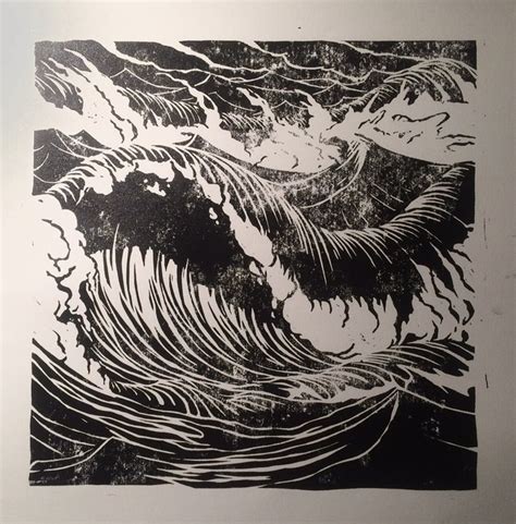 Hollow Wave Lino Print — The Cunning Craftsman Monoprint Linocut