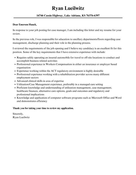 Case Manager Cover Letter Velvet Jobs