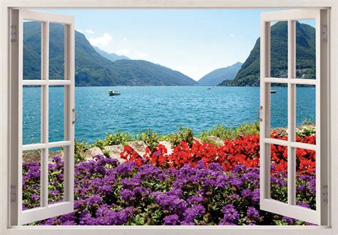 3d Window View Lake Landscape Wall Mural 3d Window Wall Decal Etsy